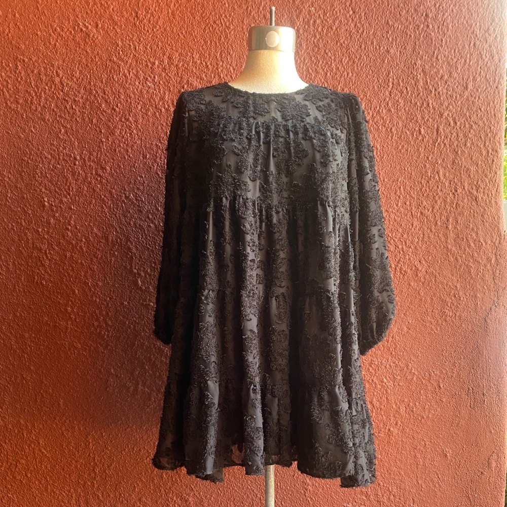 Zara Black Floral Tunic Swing Dress Plus XL, 1X, 2X
